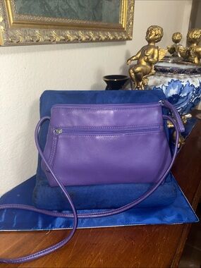 Compact Purple Leather Crossbody with Front Zip Pocket